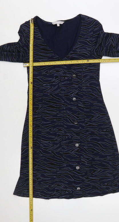 Red Herring Womens Blue Animal Print Button Down Shift Dress Size 10