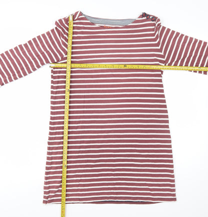 Boden Women Brown White Striped Cotton Shift Dress UK 12