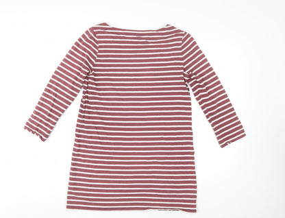 Boden Women Brown White Striped Cotton Shift Dress UK 12