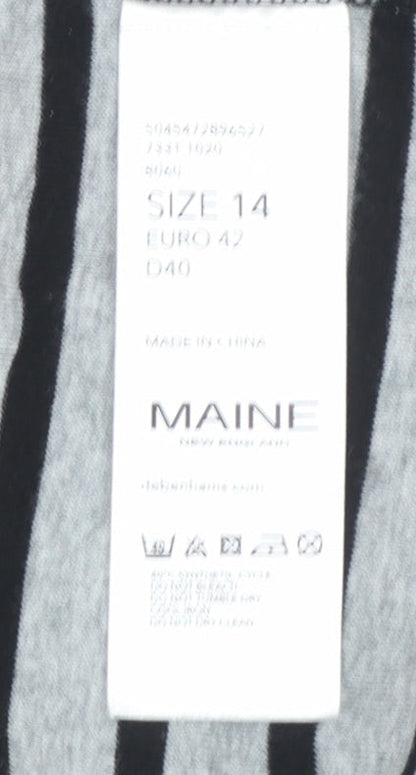 Maine Women's Grey Striped Floral Cotton Long Sleeve T-Shirt Size 14
