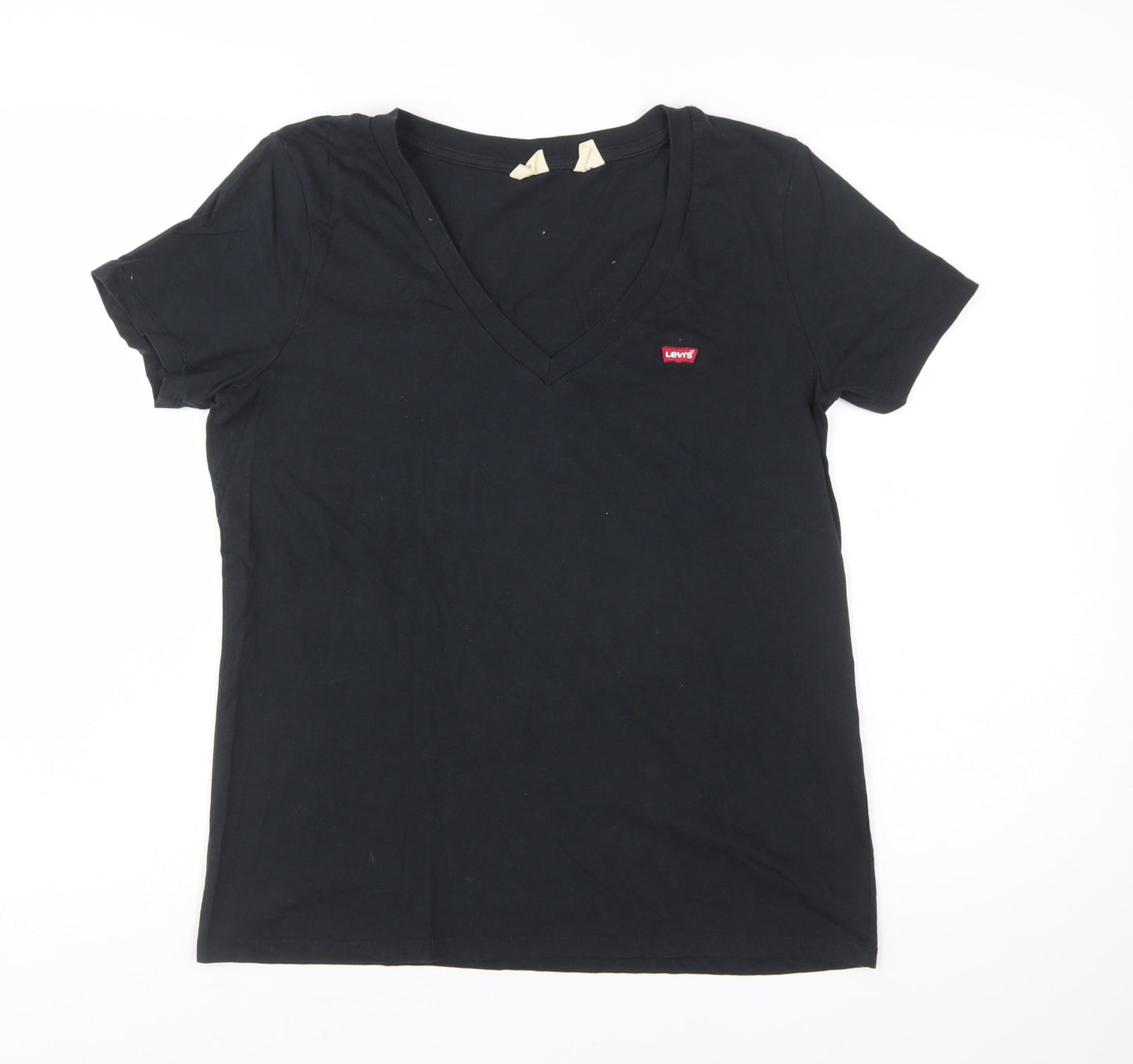 Levi's Womens Black V-Neck Short Sleeve Basic Cotton T-Shirt M