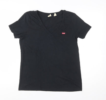 Levi's Womens Black V-Neck Short Sleeve Basic Cotton T-Shirt M