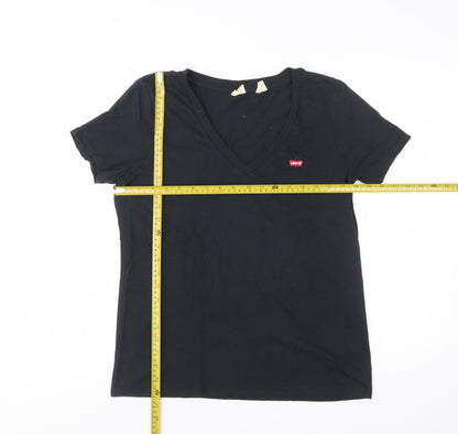 Levi's Womens Black V-Neck Short Sleeve Basic Cotton T-Shirt M