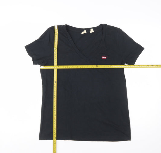 Levi's Womens Black V-Neck Short Sleeve Basic Cotton T-Shirt M