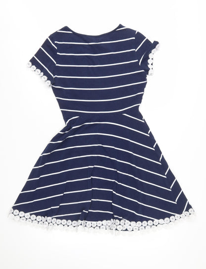 Dorothy Perkins Women Blue Striped Fit & Flare Dress UK 10