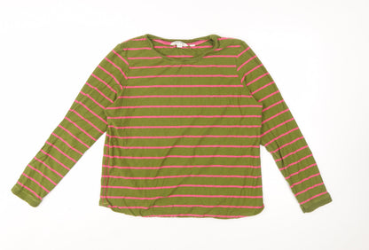 White Stuff Womens Green Pink Striped Long Sleeve Cotton Top UK 14