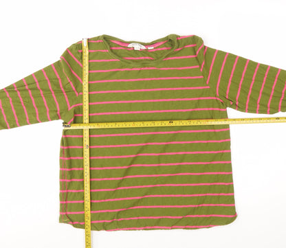 White Stuff Womens Green Pink Striped Long Sleeve Cotton Top UK 14