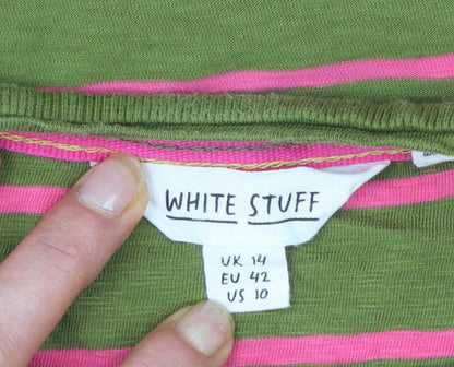 White Stuff Womens Green Pink Striped Long Sleeve Cotton Top UK 14