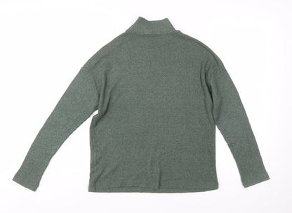 Stradivarius Women’s Green Mock Neck Button Ribbed Knit Jumper Size 8