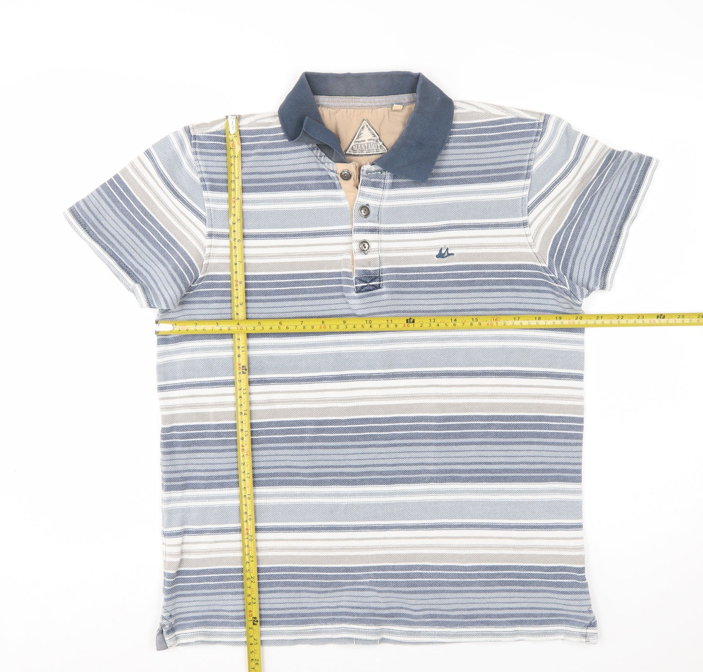 Mantaray Men's Blue Striped Polo Shirt Size S Cotton Casual Top
