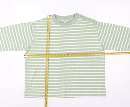 Marks and Spencer Women's Green Striped Cotton Pullover Jumper M
