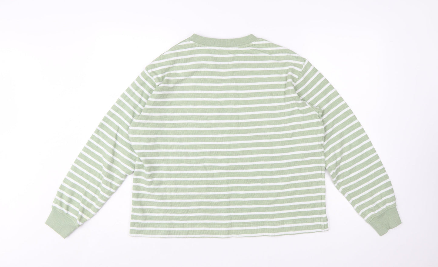 Marks and Spencer Women's Green Striped Cotton Pullover Jumper M