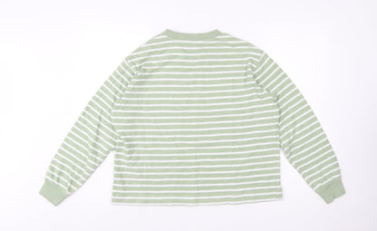 Marks and Spencer Women's Green Striped Cotton Pullover Jumper M