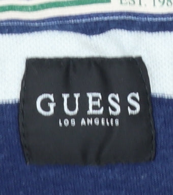 Guess Men's Blue White Striped Cotton Logo T-Shirt Size S Regular Fit