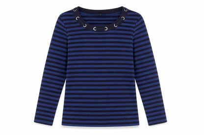 Maine New England Womens Blue Striped Long Sleeve T-Shirt Size 10