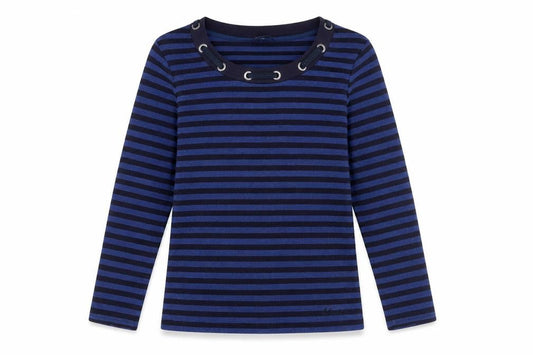 Maine New England Womens Blue Striped Long Sleeve T-Shirt Size 10