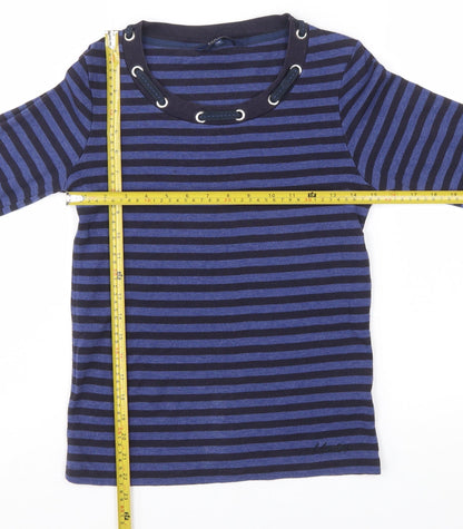 Maine New England Womens Blue Striped Long Sleeve T-Shirt Size 10