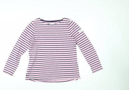 Joules Women’s Pink Navy Striped Long Sleeve Cotton T-Shirt UK 12