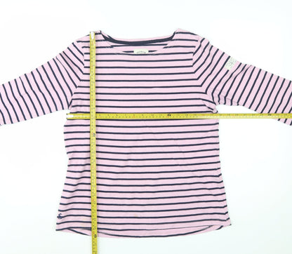 Joules Women’s Pink Navy Striped Long Sleeve Cotton T-Shirt UK 12