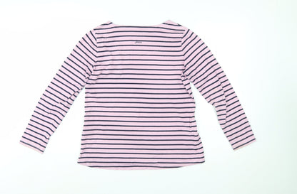 Joules Women’s Pink Navy Striped Long Sleeve Cotton T-Shirt UK 12