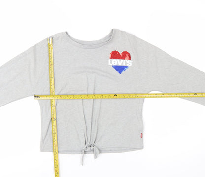 Levi's Girls Grey Sequin Heart Long Sleeve Tie Hem T-Shirt 12 Years