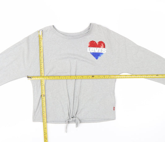 Levi's Girls Grey Sequin Heart Long Sleeve Tie Hem T-Shirt 12 Years