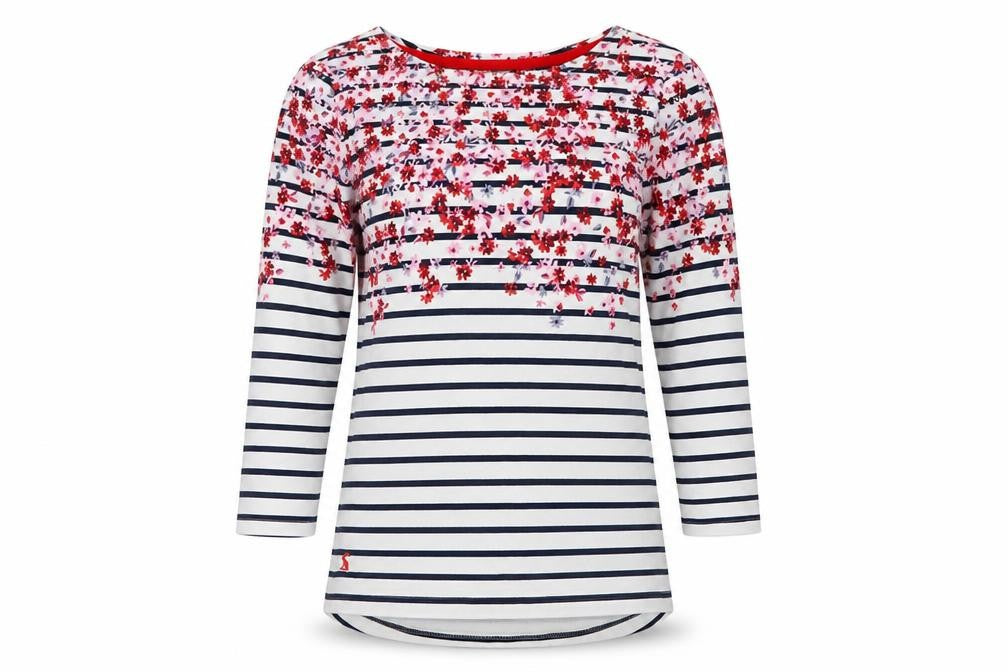 Joules Women’s Multicoloured Floral Stripe Boat Neck Cotton Top Size 8