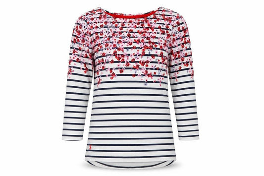 Joules Women’s Multicoloured Floral Stripe Boat Neck Cotton Top Size 8