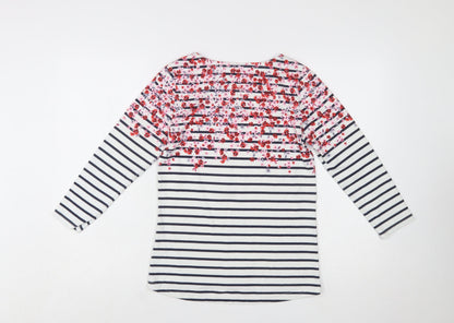 Joules Women’s Multicoloured Floral Stripe Boat Neck Cotton Top Size 8