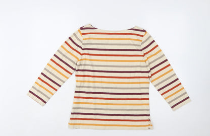 Kettlewell Women's Multicoloured Striped Boat Neck 3/4 Sleeve Cotton T-Shirt Size S