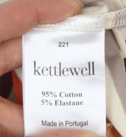 Kettlewell Women's Multicoloured Striped Boat Neck 3/4 Sleeve Cotton T-Shirt Size S