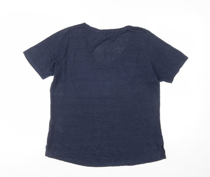 Fat Face Womens Blue Linen V-Neck Short Sleeve Basic T-Shirt Size 6