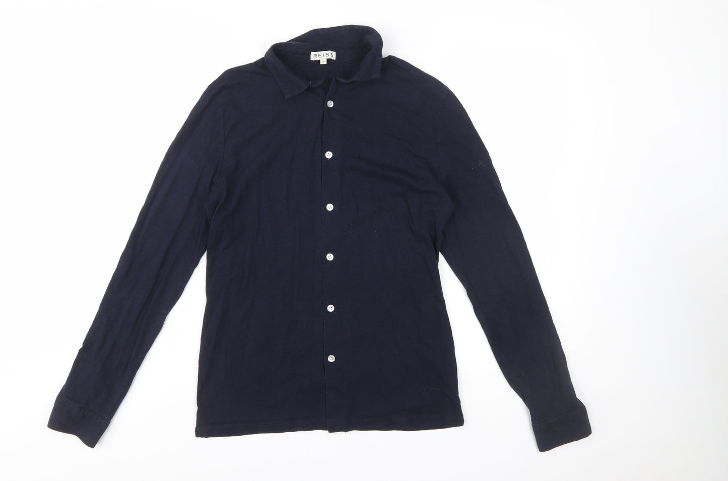 Reiss Men's Navy Cotton Long Sleeve Button-Up Shirt M