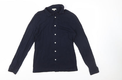 Reiss Men's Navy Cotton Long Sleeve Button-Up Shirt M