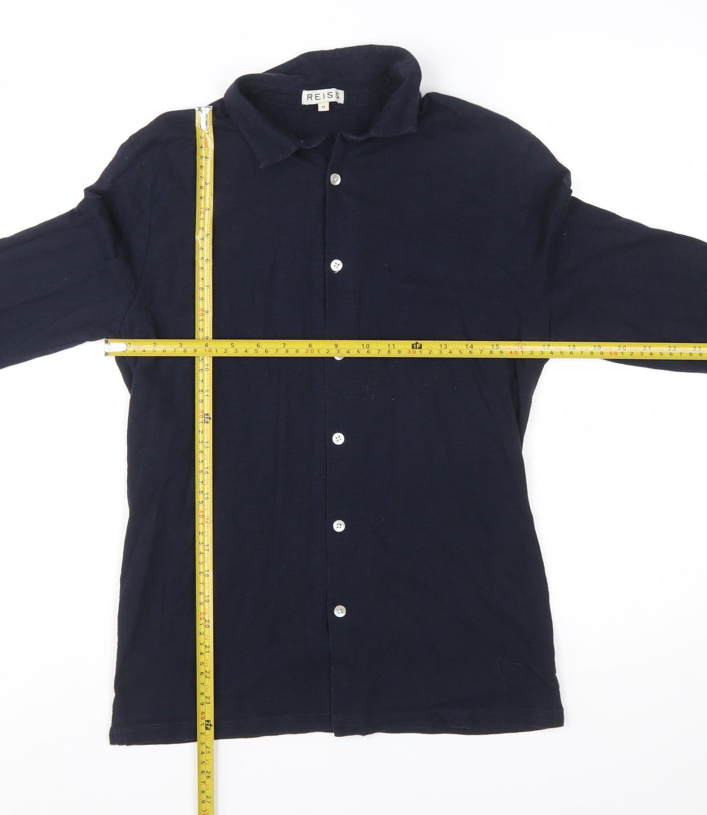 Reiss Men's Navy Cotton Long Sleeve Button-Up Shirt M