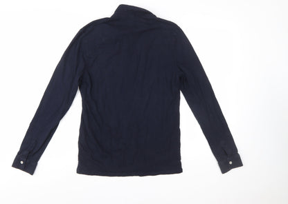 Reiss Men's Navy Cotton Long Sleeve Button-Up Shirt M