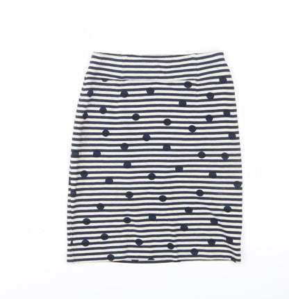 White Stuff Women’s Blue Striped Polka Dot Cotton Stretch Pencil Skirt Size S