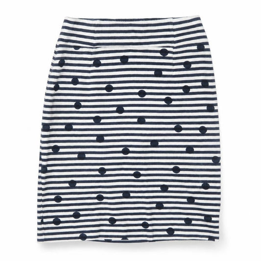 White Stuff Women’s Blue Striped Polka Dot Cotton Stretch Pencil Skirt Size S