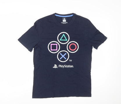 Difuzed Men’s Blue PlayStation Logo Graphic Cotton T-Shirt Size M