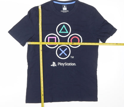 Difuzed Men’s Blue PlayStation Logo Graphic Cotton T-Shirt Size M
