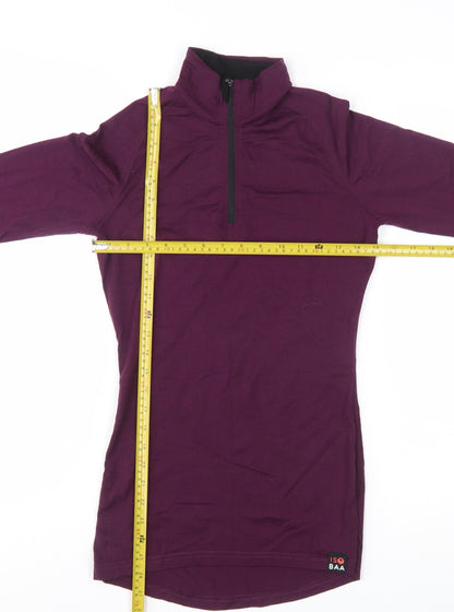I Love Baa Women's Purple Merino Wool 1/4 Zip Thermal Top Size S