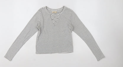 Hollister Women’s White Striped Long Sleeve Cropped T-Shirt M