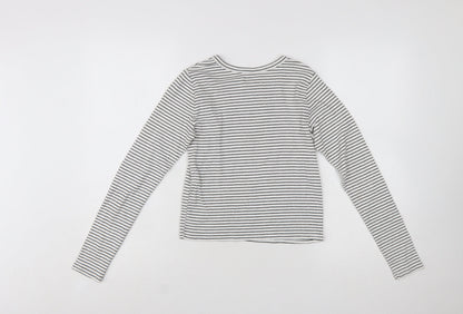 Hollister Women’s White Striped Long Sleeve Cropped T-Shirt M