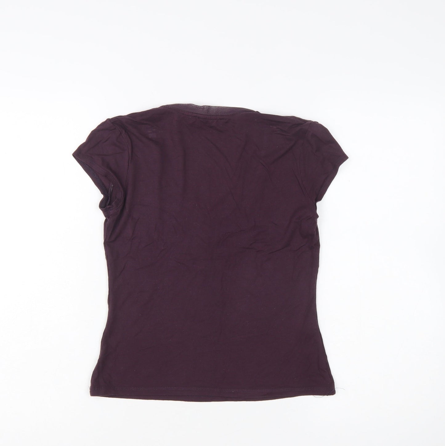 Laura Ashley Women Purple Beaded V-Neck Short Sleeve T-Shirt Size 8