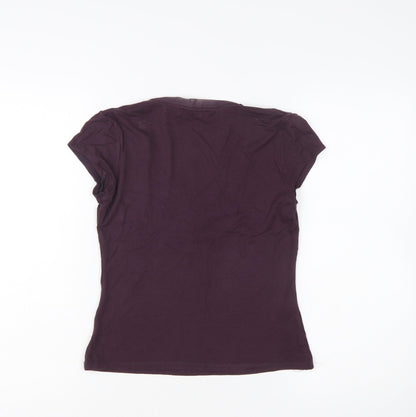 Laura Ashley Women Purple Beaded V-Neck Short Sleeve T-Shirt Size 8