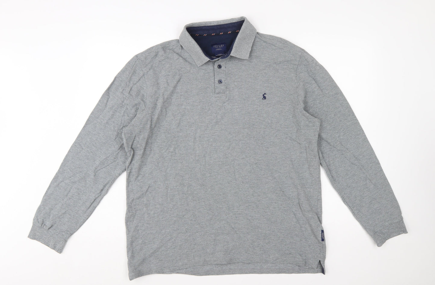 Joules Men's Grey Long Sleeve Cotton Polo Shirt Size L