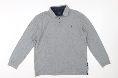 Joules Men's Grey Long Sleeve Cotton Polo Shirt Size L