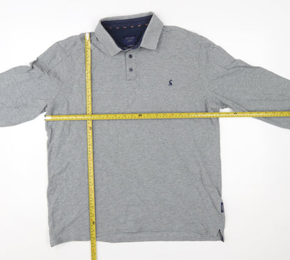 Joules Men's Grey Long Sleeve Cotton Polo Shirt Size L