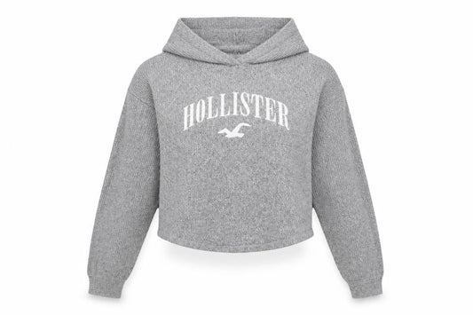 Hollister Womens Grey Long Sleeve Rib Knit Pullover Hoodie XS