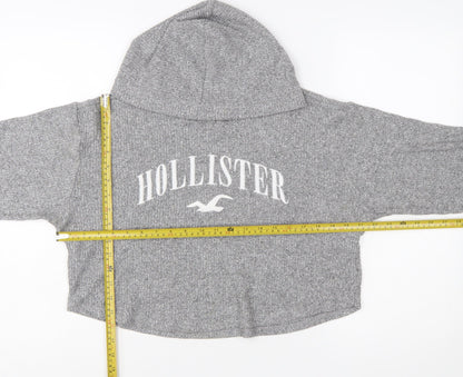 Hollister Womens Grey Long Sleeve Rib Knit Pullover Hoodie XS